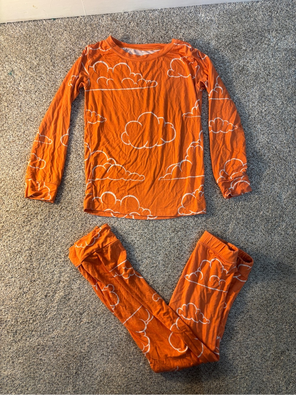 Littles on the Loose Bamboo Toddler Orange Cloud Long Sleeve Pajama Set 4T